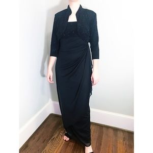 Alex Evenings Long Black Dress Removable Jacket